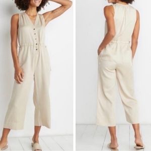 Marine Layer Katy Wide Leg Half Button Down Side Tie Sleeveless Jumpsuit Ecru S
